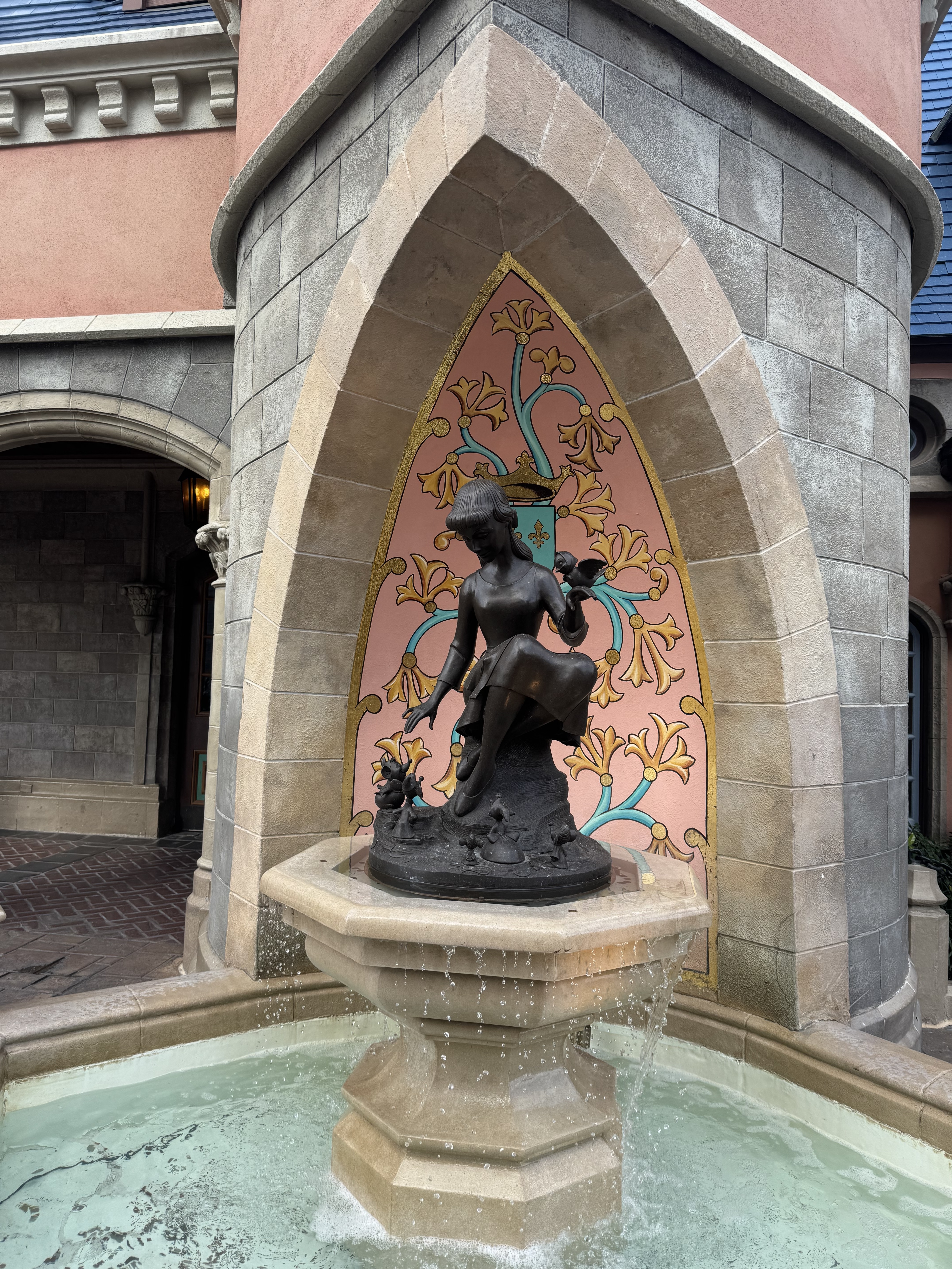 The Cinderella Fountain in the Magic Kingdom castle courtyard