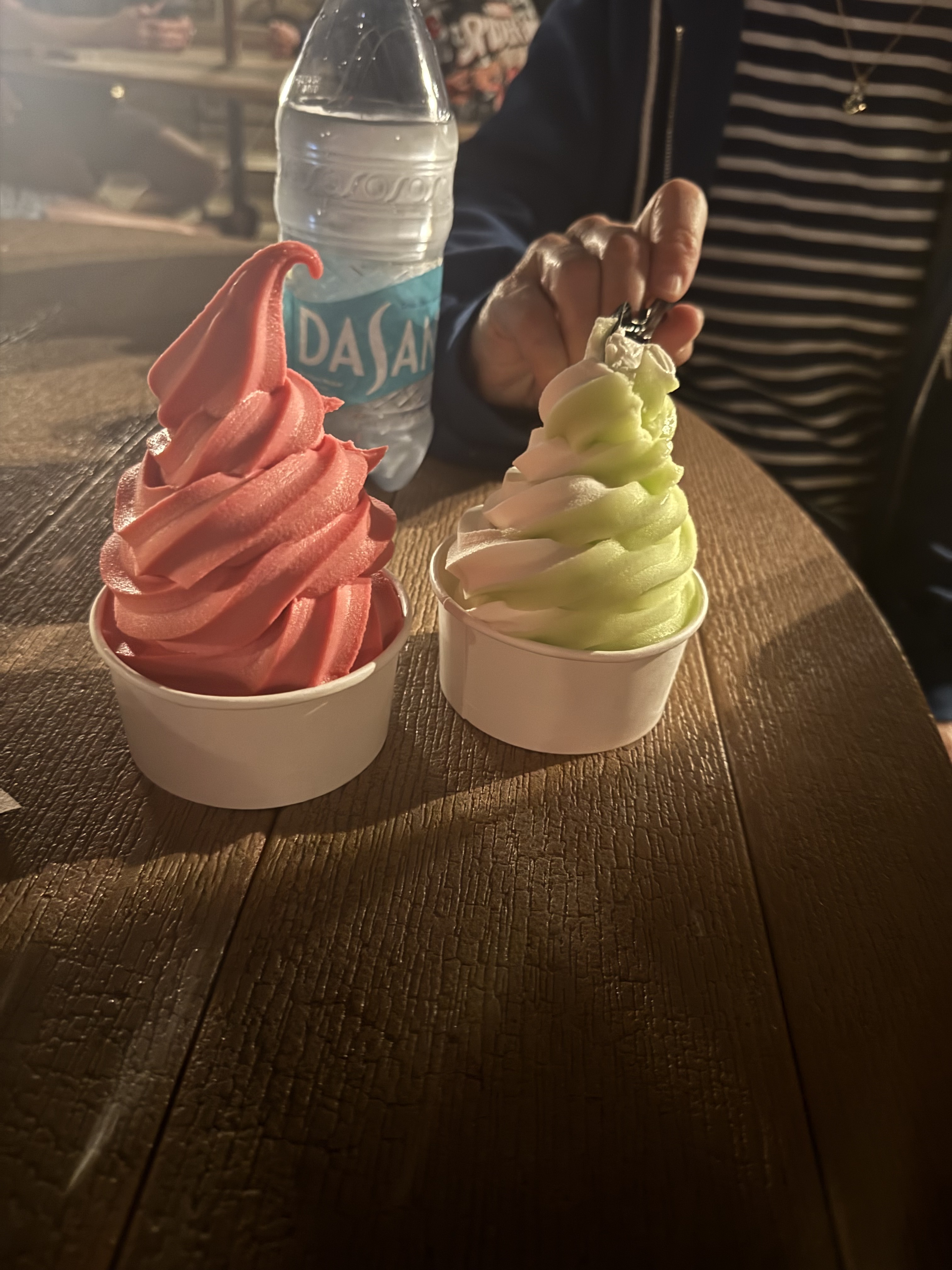 Two Dole Whip flavors in cups on a table