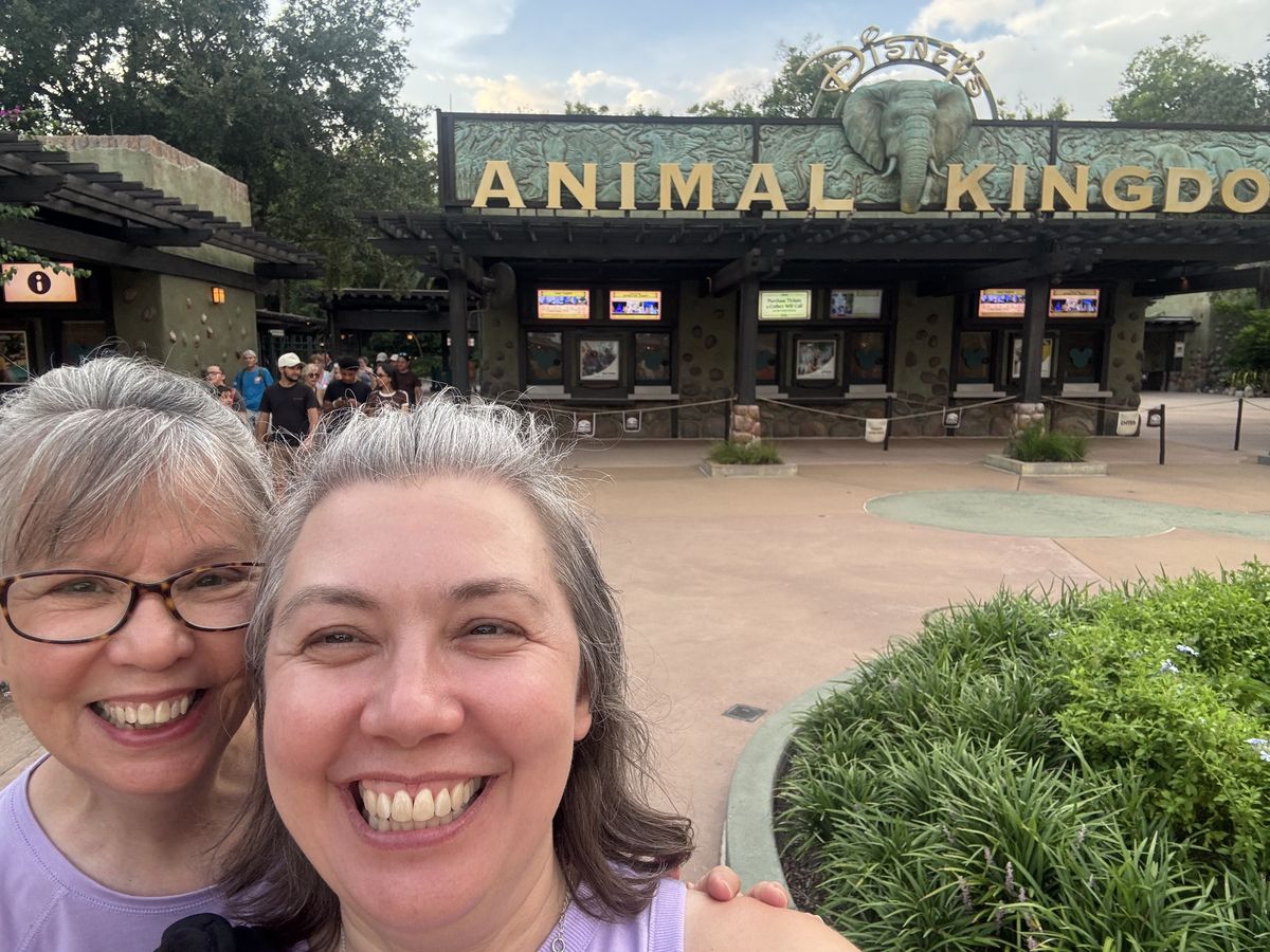 Vanessa and her mom at the Disneys Animal Kingdom entrance