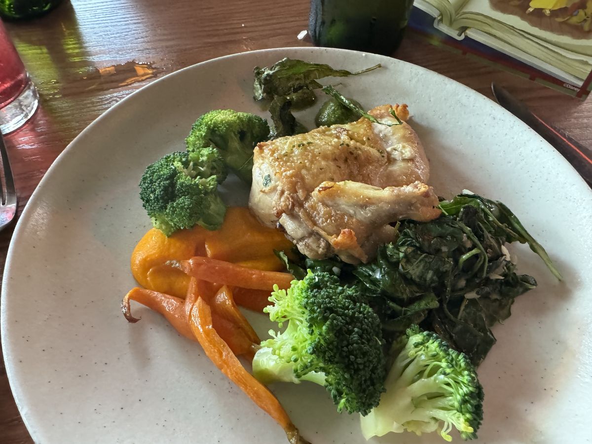 The chicken with double veggies Vanessa ordered at Artist Point
