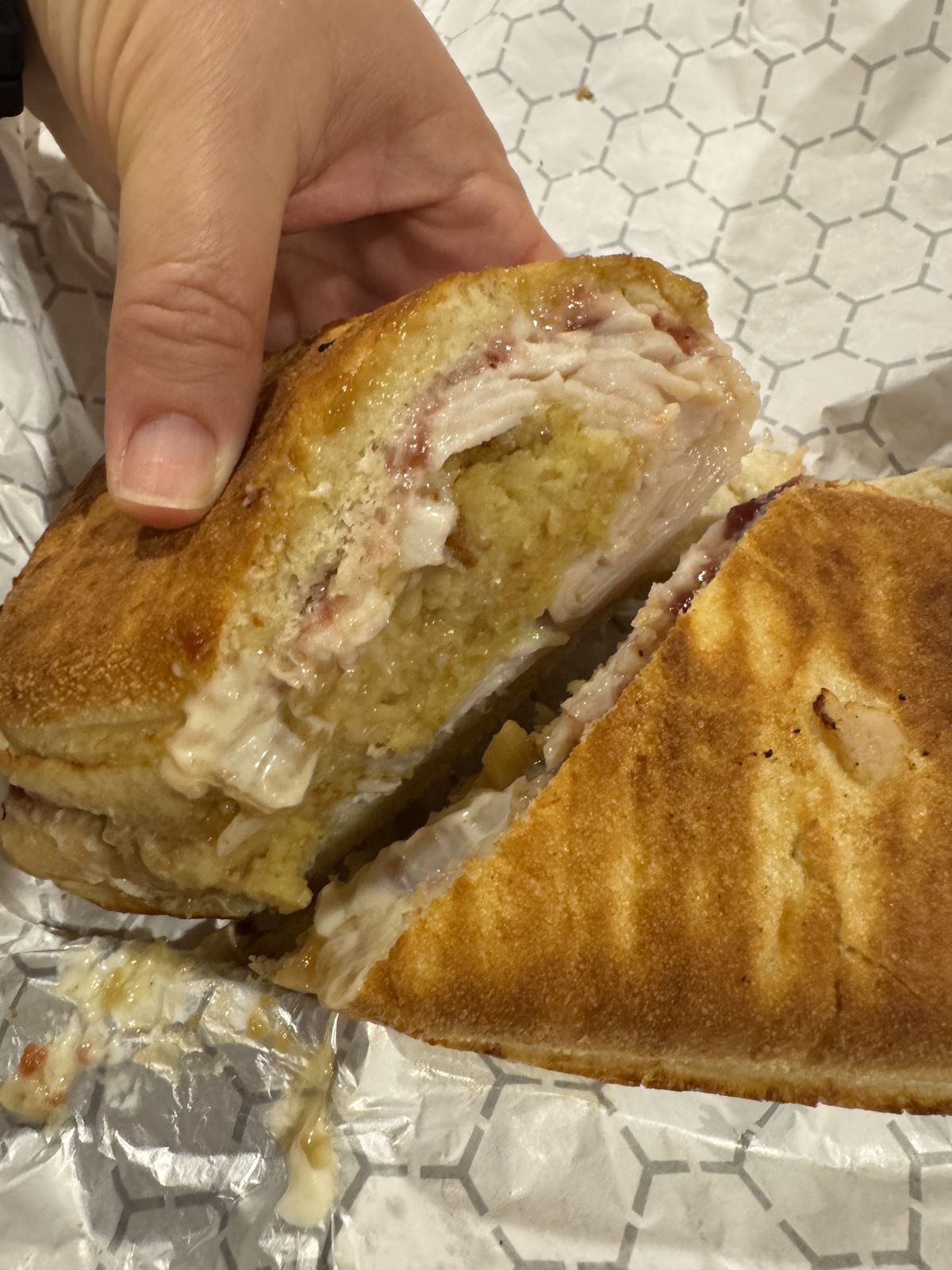 The Thanksgiving Sandwich from Earl of Sandwich, cut in half