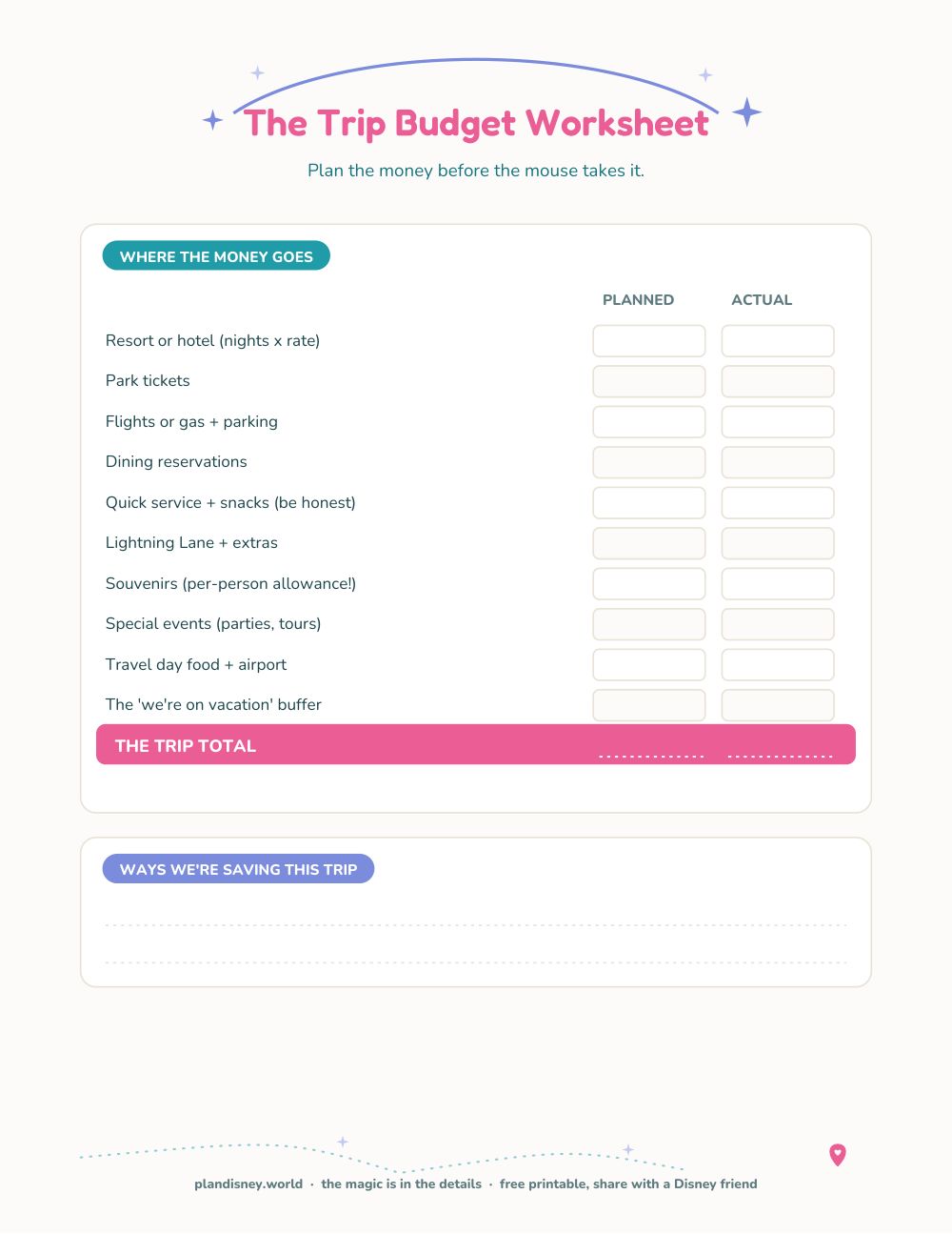 Preview of The Disney Trip Budget Worksheet