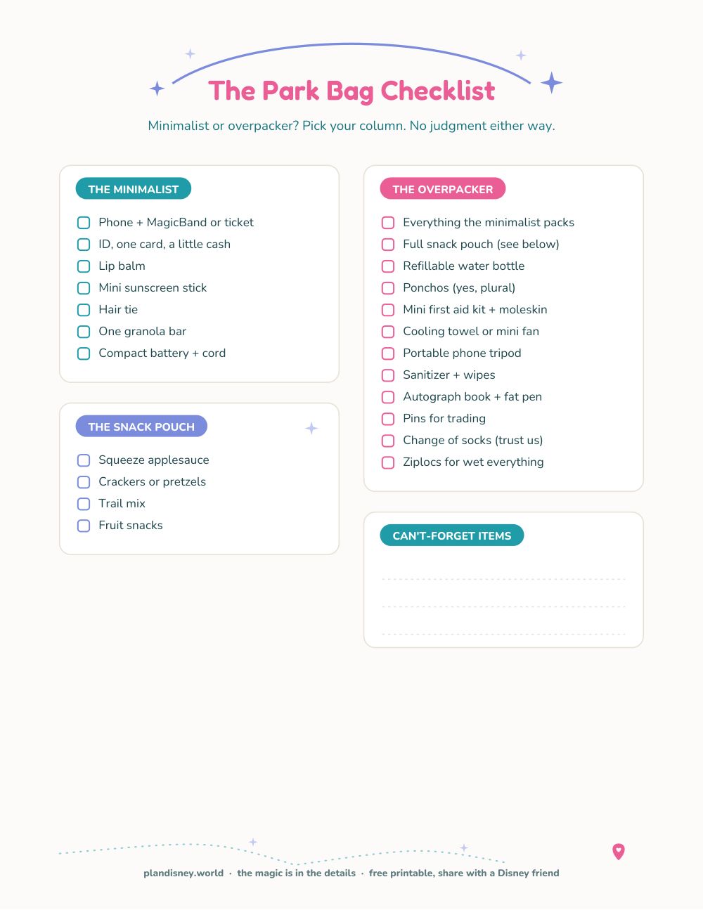 Preview of The Disney Park Bag Checklist