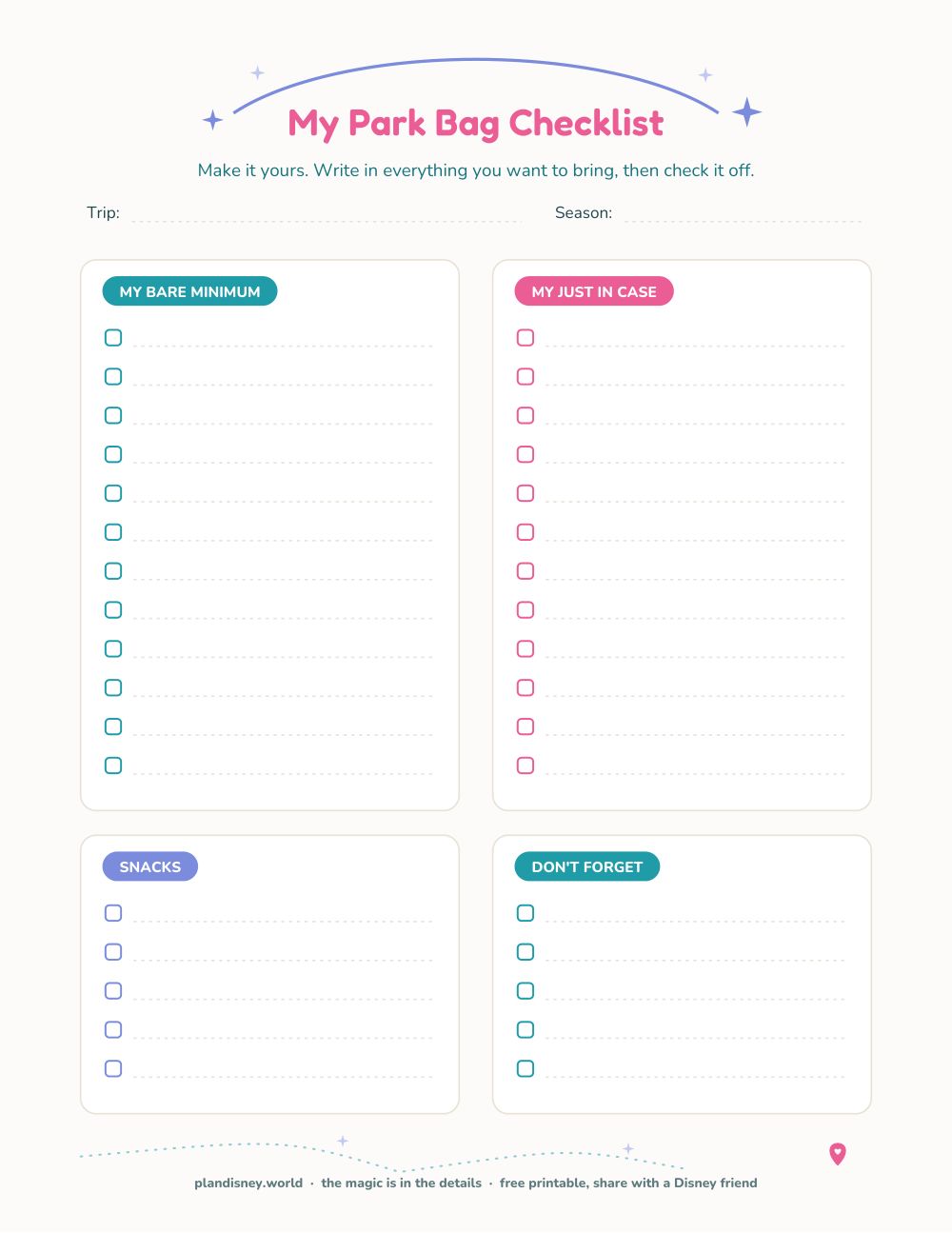Preview of My Park Bag Checklist