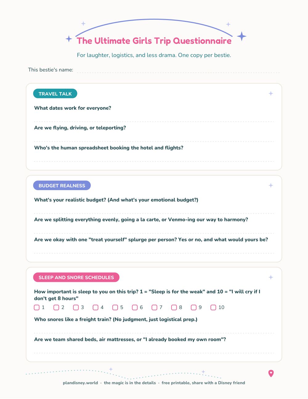 Preview of The Ultimate Girls Trip Questionnaire