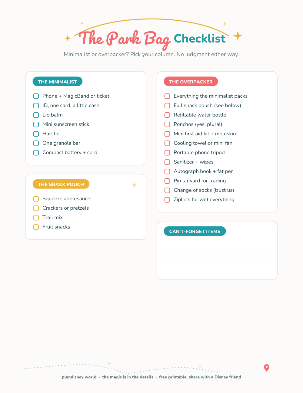 Preview of The Disney Park Bag Checklist